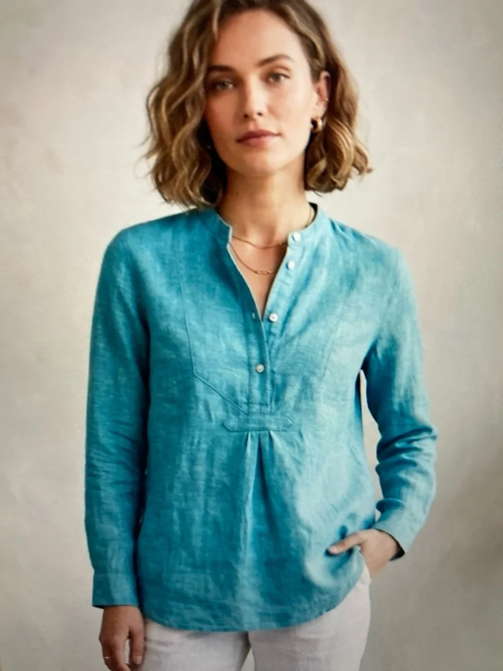 J.Crew Baird McNutt Irish Linen Long Sleeve Popover Tunic Shirt S608